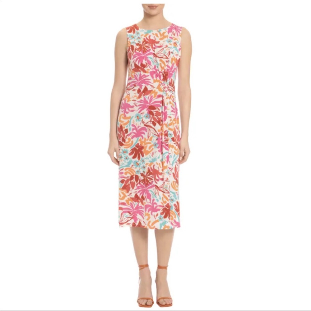 🔥🔥🔥NEW Maggy London Sleeveless Twist Front Midi Floral Dress - Picture 2 of 11